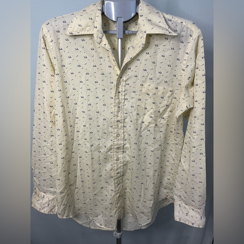Gun and rod Cream Button-Up Shirt‎ with Pattern